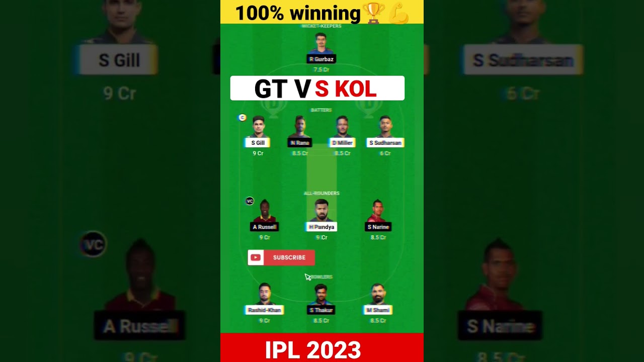 GT vs KOL  Dream11 Team | gt vs ko | IPL 2023  dream11 prediction today match | kol vs gt 