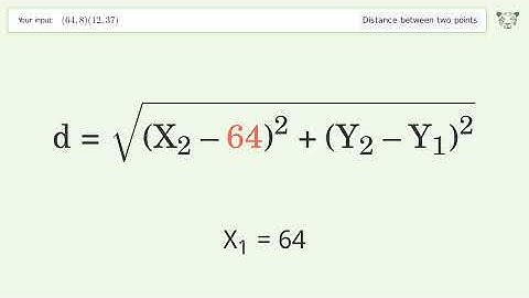 Find the distance between two points p1 (64,8) and p2 (12,37): Step-by-Step Video Solution