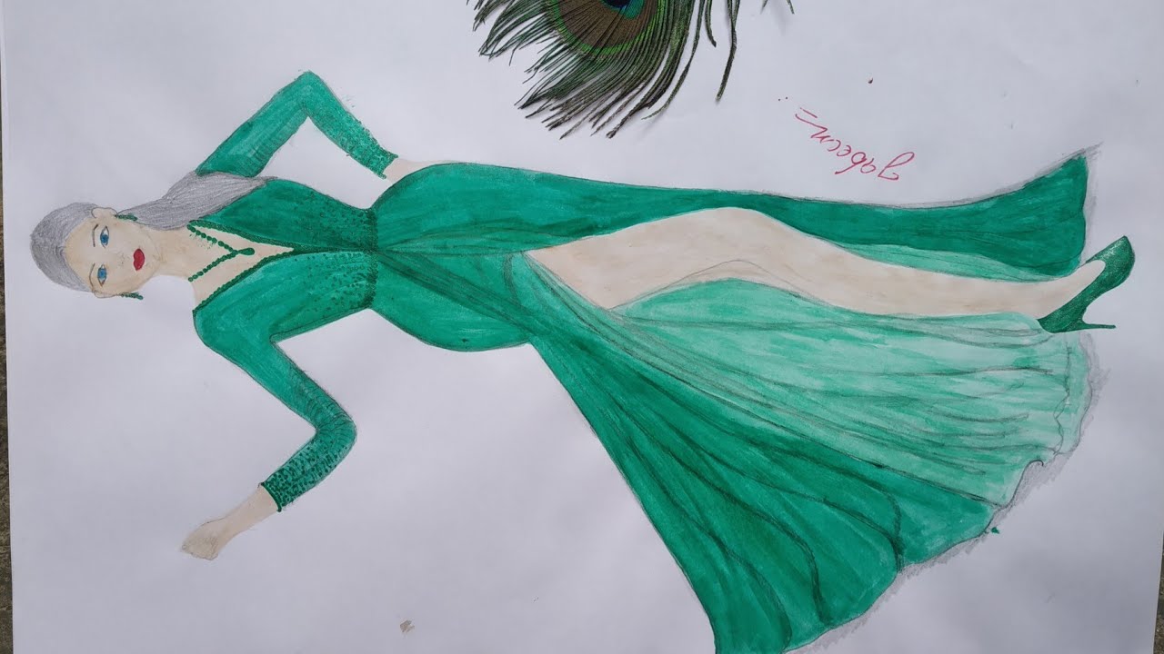 How To Draw long dress Step By Step Fashion Illustrations painting