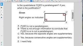 Geometry Quadrilaterals Proving Paralls Pt 2 Q65