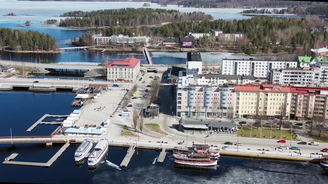 Savonlinna seen from the air spring 4K Finland from the air