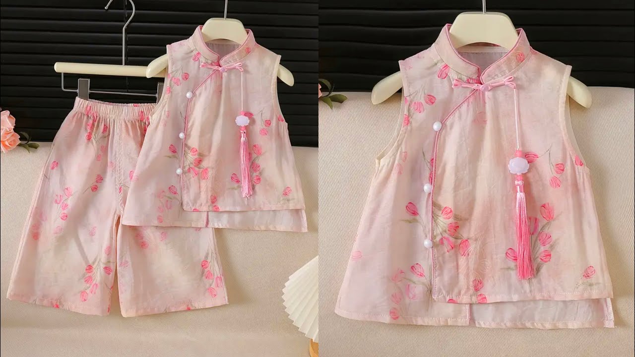 Cute Baby Girl Outfit | Easy Cutting & Stitching Tutorial | Easy Mandarin Collar Top + Wide Pant