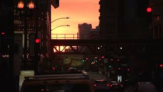 Chicagohenge: Spring equinox sunset in downtown Chicago