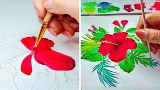 ONE STROKE PAINTING | FLORAL PAINTING TUTORIALS