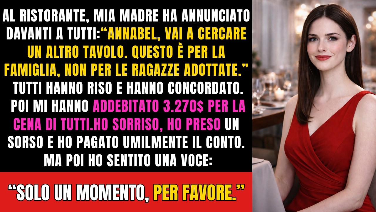 Mia madre disse vai a trovare un altro tavolo alla cena di famiglia perché ero adottata—io sorrisi e