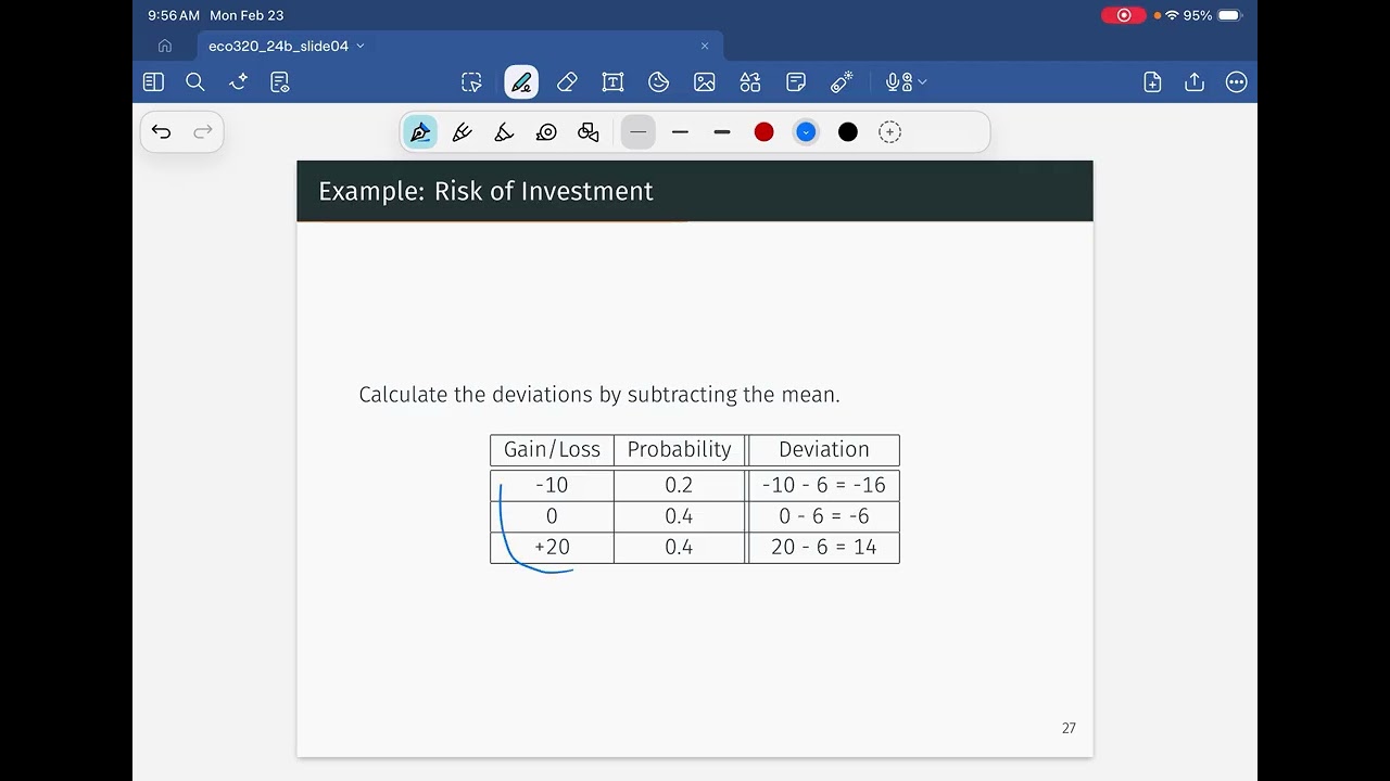 Eco320 Ch4 (3) How to Calculate Variance from Probability Distribution Table