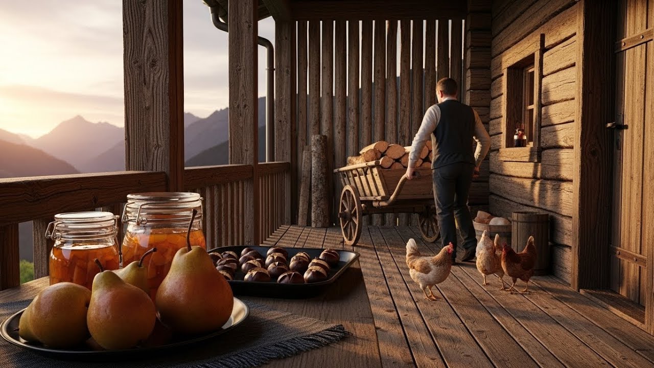 Harvesting [WILD PEARS] & Chopping Wood, Raising Livestock – Beautiful Alpine Countryside Life.