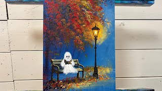 SPOOKY STORY Ghost Reading On Bench Painting tutorial