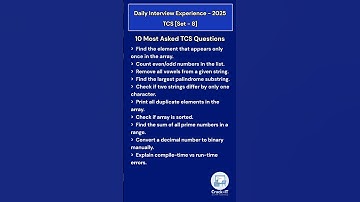 Top TCS Interview Questions 2025 (Freshers + Experienced) - Set 8 #ytshorts #shorts