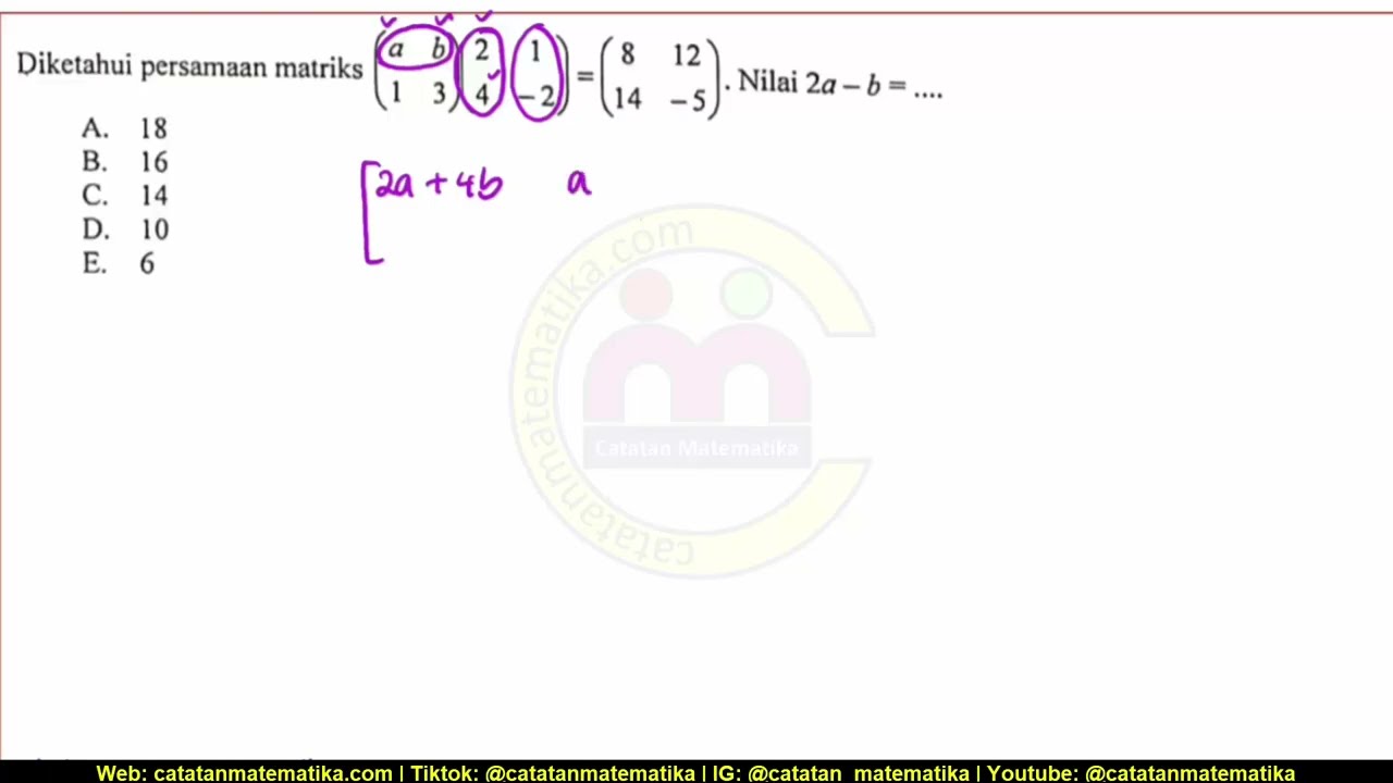 Pembahasan Soal UNBK SMA 2019 No. 12 - Matematika IPA - Matriks