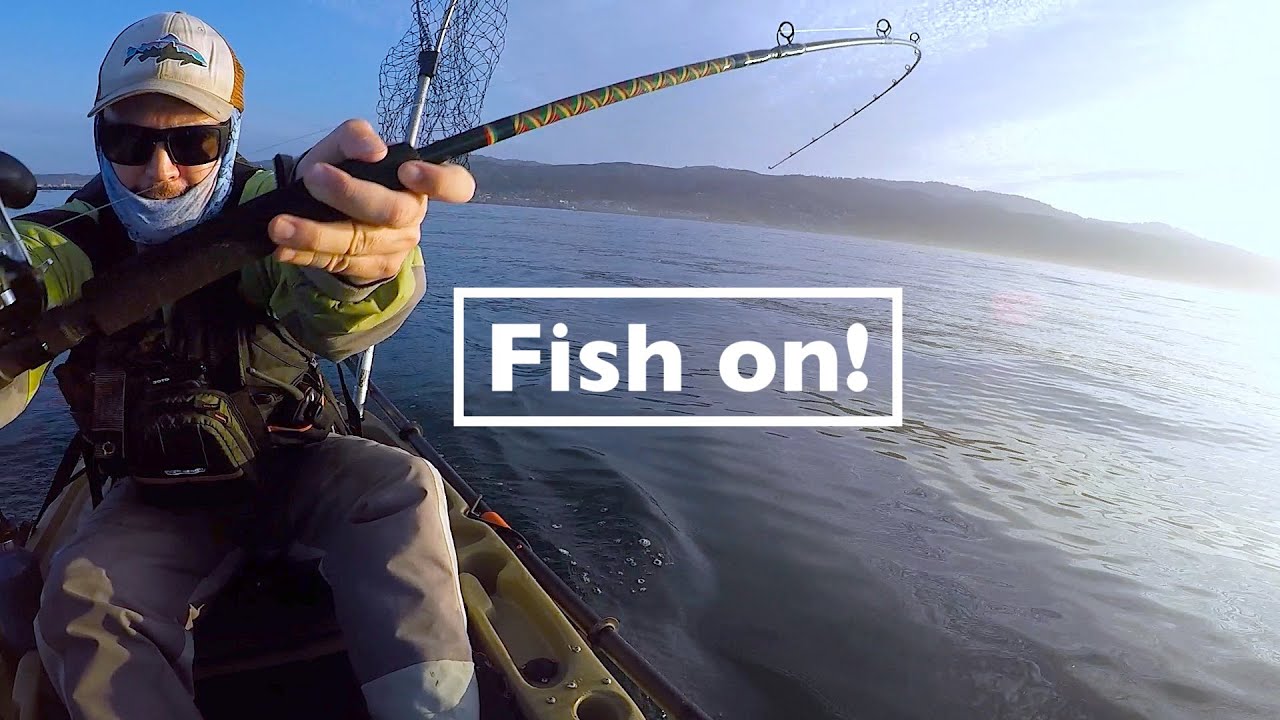 Breaking in New Custom Rod on a King Salmon (Kayak Fishing Half Moon