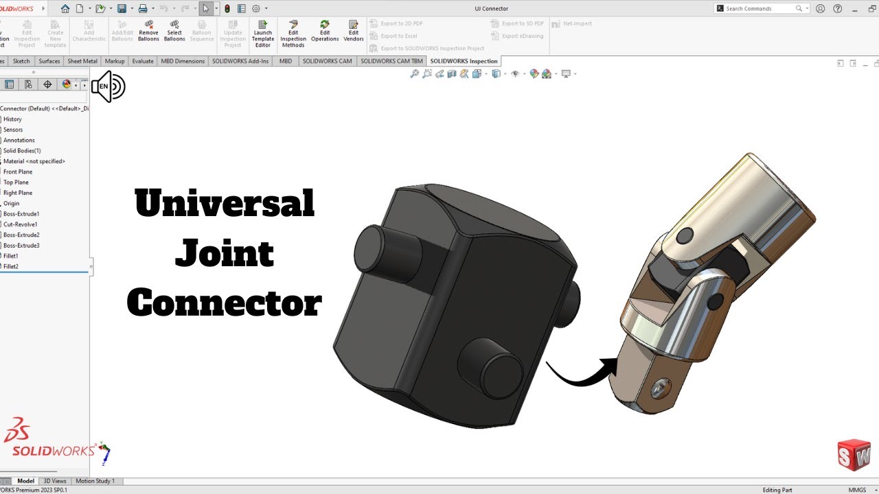 Universal Joint 1/2" Connector SolidWorks Tutorial! SolidWorks - YouTube