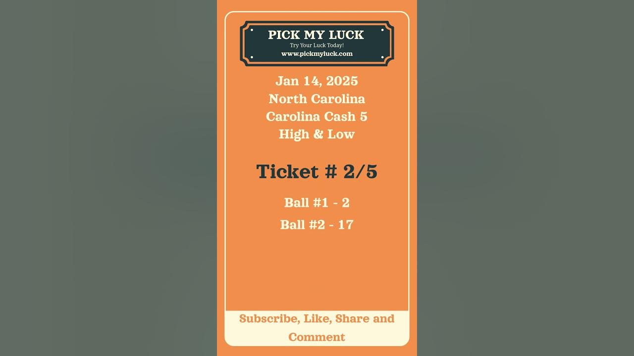 Jan 14 2025 carolina cash 5 high low pick my luck youtube