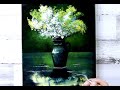 White and Yellow flowers in Green Vase | Easy Acrylic Painting for Beginners | Abstract