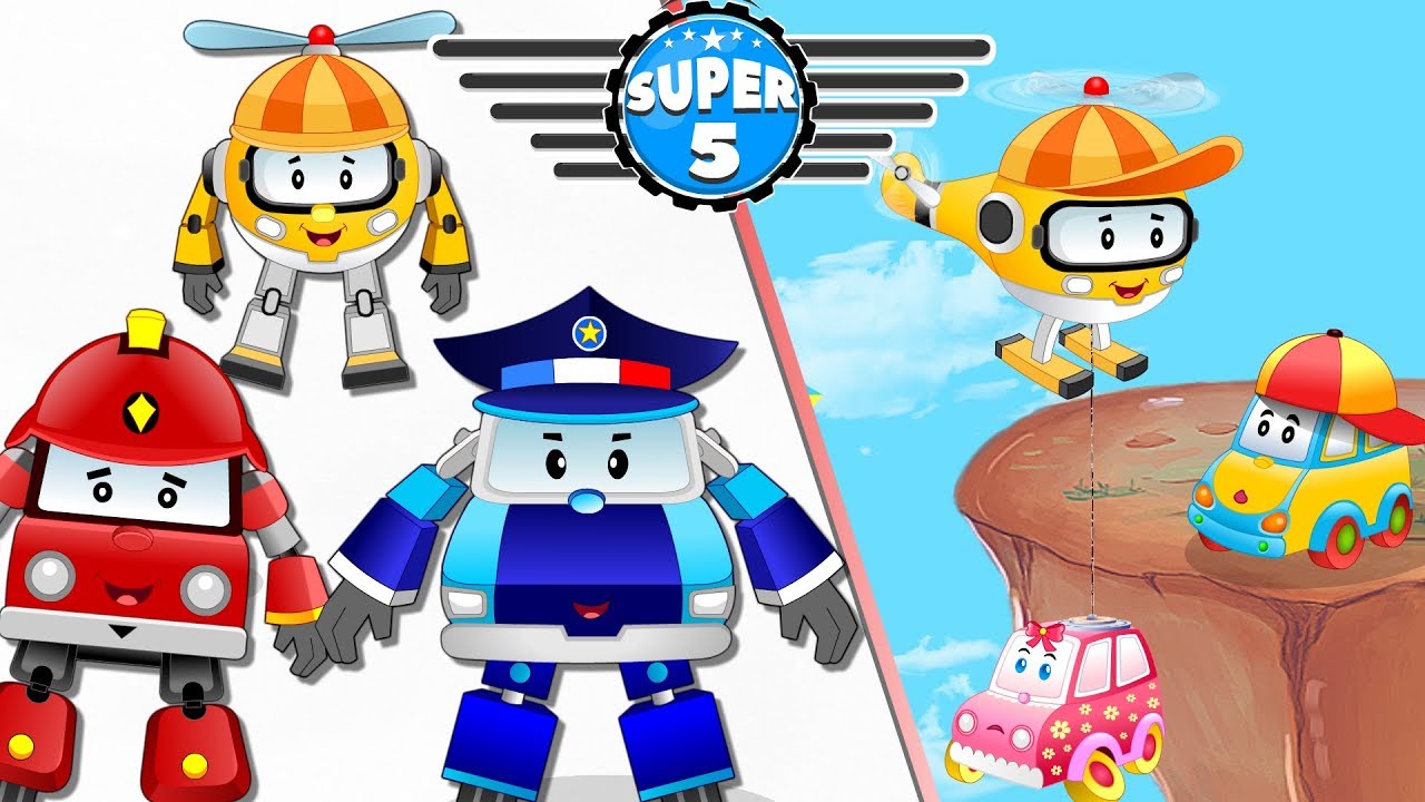 Baby car stuck on Top of the Hill Rescue by Super5 Squad Rescue Team | Kids Cartoon Rhyme