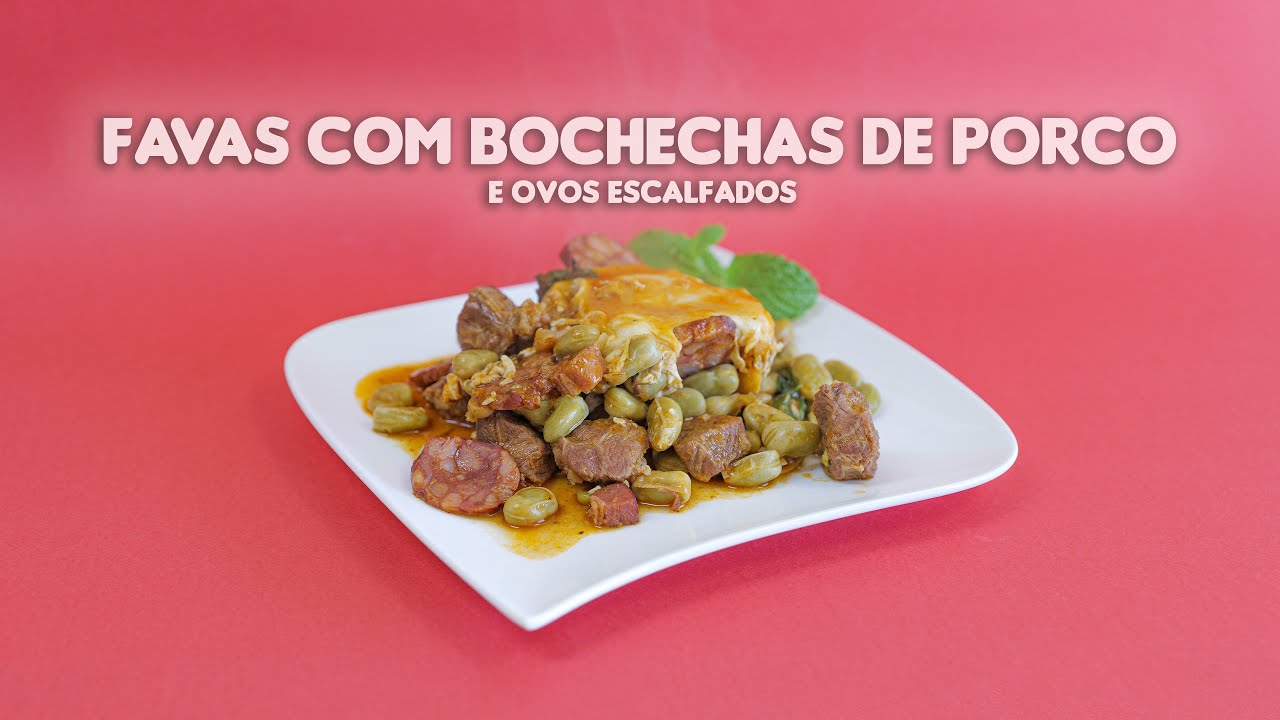 Favas com Bochechas de Porco e Ovos Escalfados