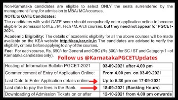 PGCET 2021 Application Form Last Date | MTech, MBA and MCA PGCET Exam | Karnataka PGCET Updates