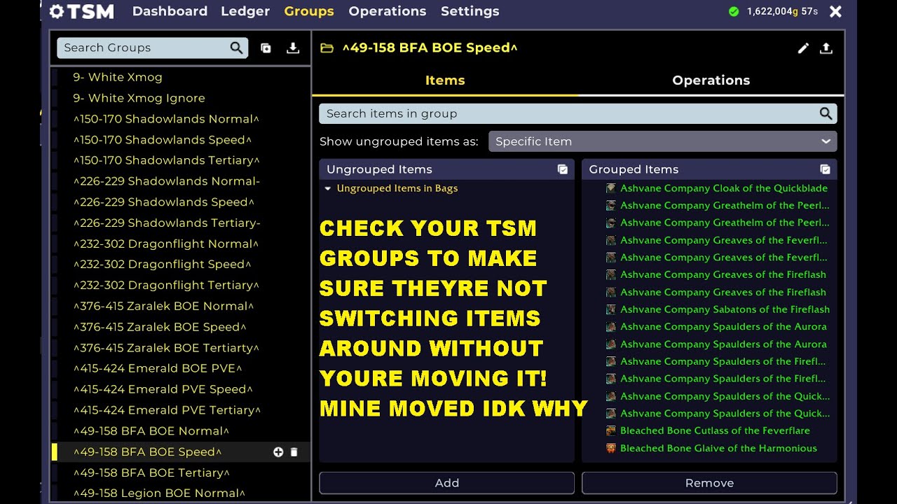 @Carnagias WoW DF PrePatch WarWithin Glitch Fix Check your TSM groups make sure they didnt change!