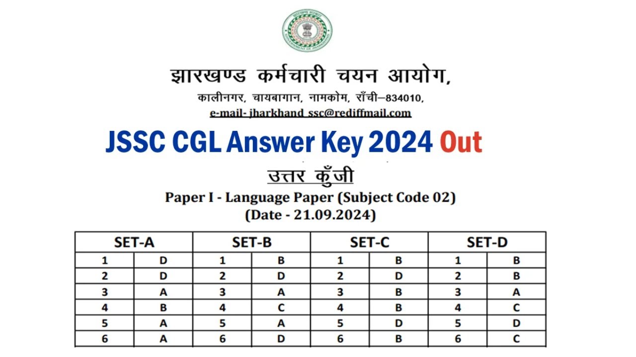 JSSC CGL Final Answer Key 2024 Jharkhand JGGLCCE | JGGLCCE Answer Key at jssc.nic.in