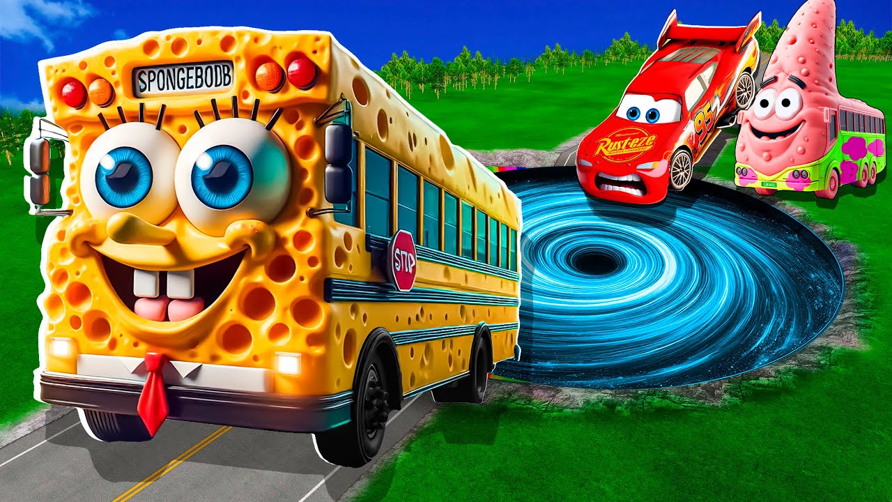 Rainbow Pit Transform In Big & Small: Lightning Mcqueen  & SpongeBob vs  Pixar Cars! Beam.NG Drive!