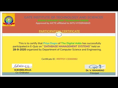 A NATIONAL LEVEL E-QUIZ ON DATABASE MANAGEMENT SYSTEMS | DBMS FREE CERTIFICATE