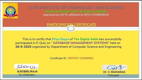 A NATIONAL LEVEL E-QUIZ ON DATABASE MANAGEMENT SYSTEMS | DBMS FREE CERTIFICATE