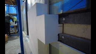 Подготовка фасадов дома к приклейке утеплителя, выведение сетки, подгонка листов пенопласта ППС16ф