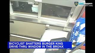 Angry cyclist smashes Bronx Burger King drive-thru window when told he needs to be in a car