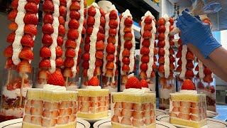 Huge amount of strawberries! Delicious strawberry parfait cake - Korean street food