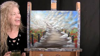 How to Draw & Paint HEAVENLY AUTUMN BRIDGE - Paint & Sip at Home - Fantasy Landscape Acrylic Lesson screenshot 5