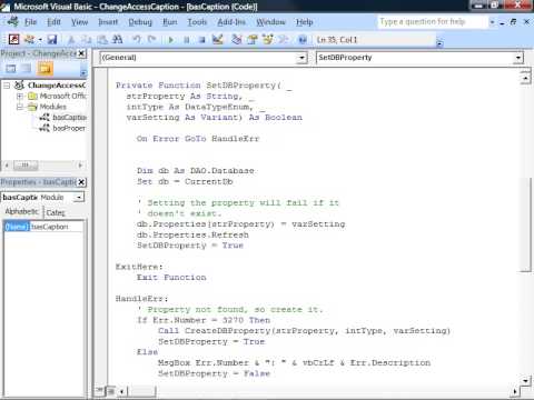 Visual How-to Video:  Changing and Resetting the Caption Bar in Access 2007