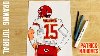 How to draw a football player Patrick Mahomes / Kansas City Chiefs