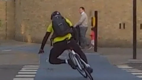 Silly cyclist - Unclip before you stop!