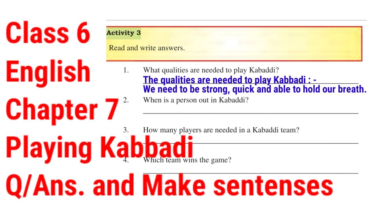 Class 6 english chapter 7 playing kabbadi activities 2 and 3 youtube