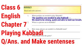 Class 6 English chapter 7 playing kabbadi activities 2 and 3
