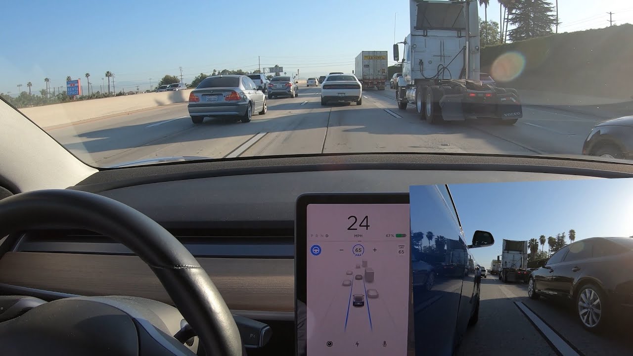 Tesla Autopilot V10 Moves Over When Passing Large Trucks - YouTube