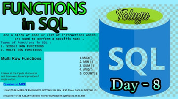 SQL [ Functions, Types & Queries  ] Day-8 Telugu  #fullstack #database  #bsktrending