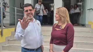 Rodrigo Herrera gerente de la EDAT, Beatriz Valencia, alcaldesa de El Líbano. Tolima7dias