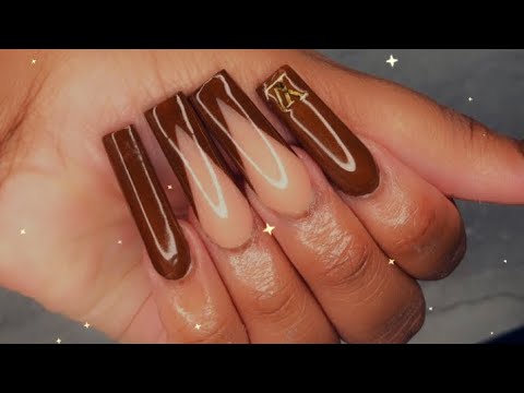 pix V Tip Nail Design Brown brown louis vuitton nails w v cut french tip acrylic tutorial