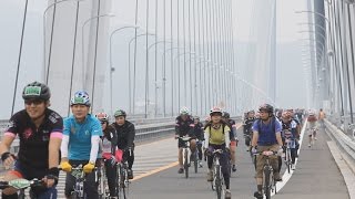 サイクリスト７０００人集う 瀬戸内の島々眼下に 7,000 cyclists take part in Cycling Shimanami event