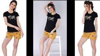 Girls cotton night dress shorts set for sleepwear/Night Suit & shirt With stylish photos poses ideas screenshot 5