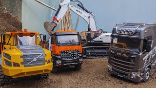 Project 12, Exclusive - Rc Construction With Dump Truck Huina 1598, Volvo & Scania & Excavator 1594