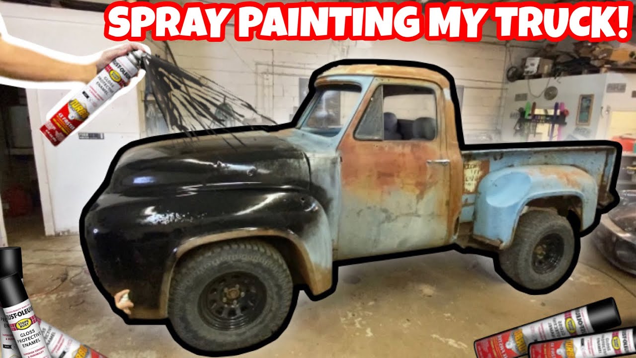 SPRAY PAINTING MY TRUCK WITH TURBO CANS! HOW MANY WILL IT TAKE? CHEAP  BUDGET 4X4 RAT ROD NEW FRAME 