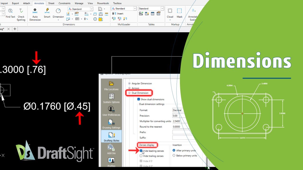 Hide Leading Zeroes of Dual Dimension in Dimension Style - YouTube