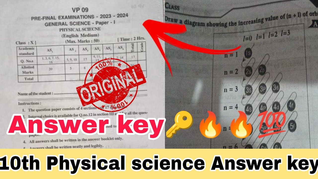 💯10th class physical science pre final answer key 2024|10th class ...
