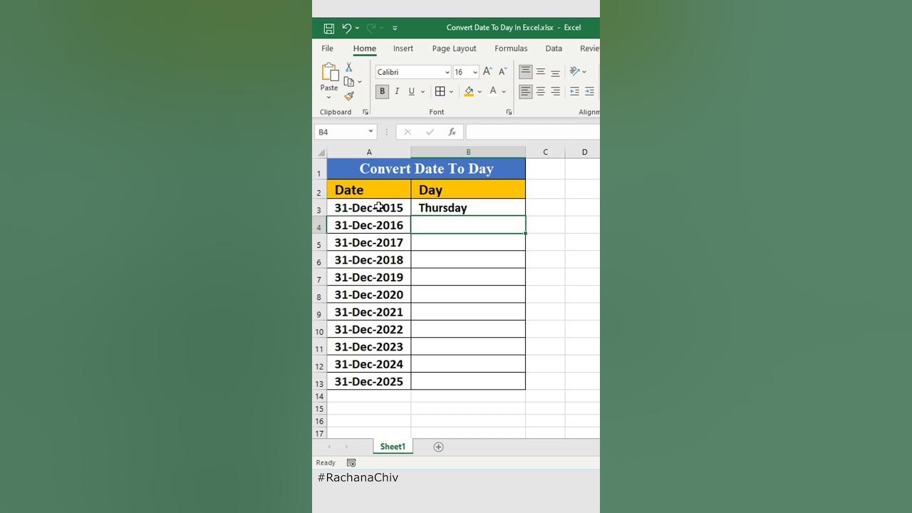 Convert date to day in excel excel short youtube