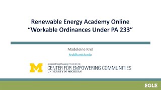 Renewable Energy Academy Online, Part 3 – Workable Zoning Ordinances