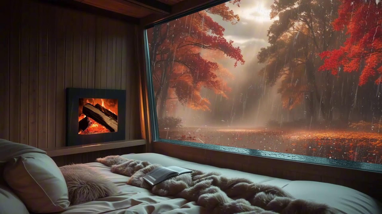 🔴| Rainy Autumn Study Room 🌧️ Ambient Rain for Focus/Sleep