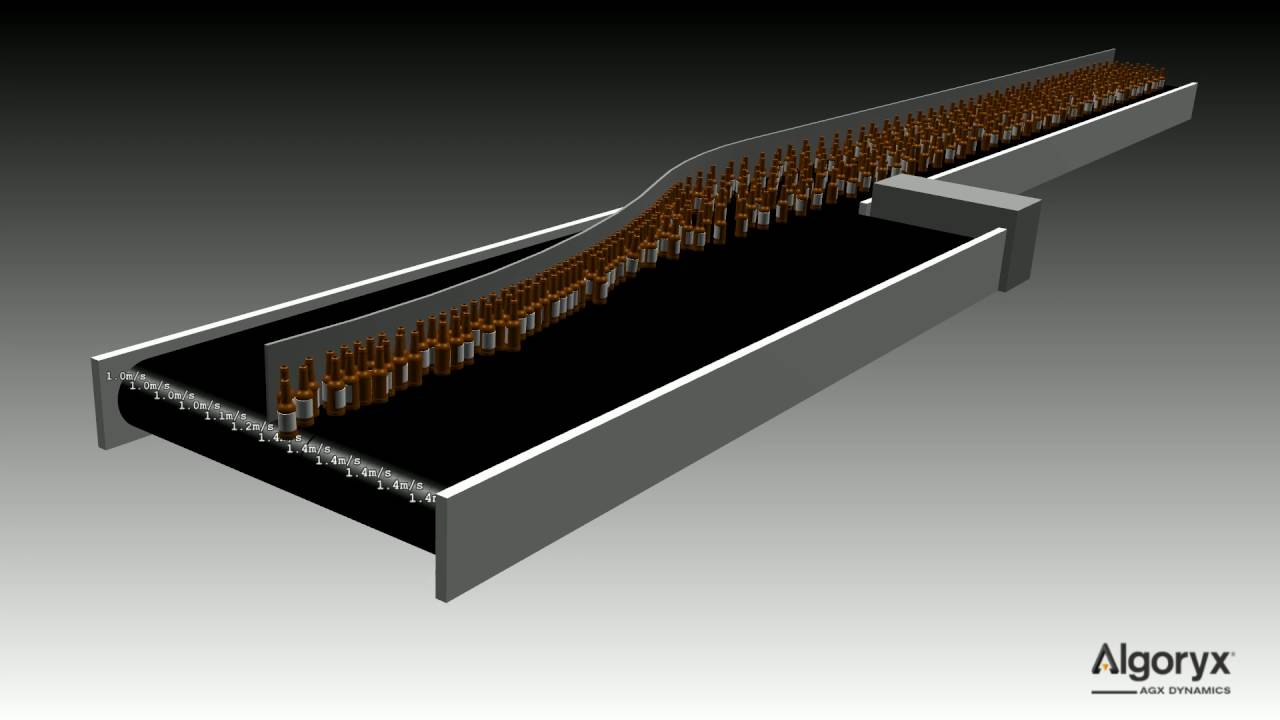 Real-Time Simulation of bottles on conveyor in factory