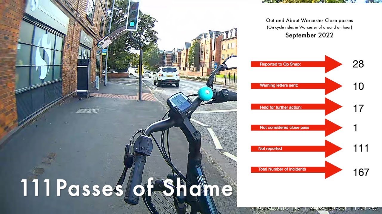 Close Pass of Shame Worcester Cycle cam footage September 2022